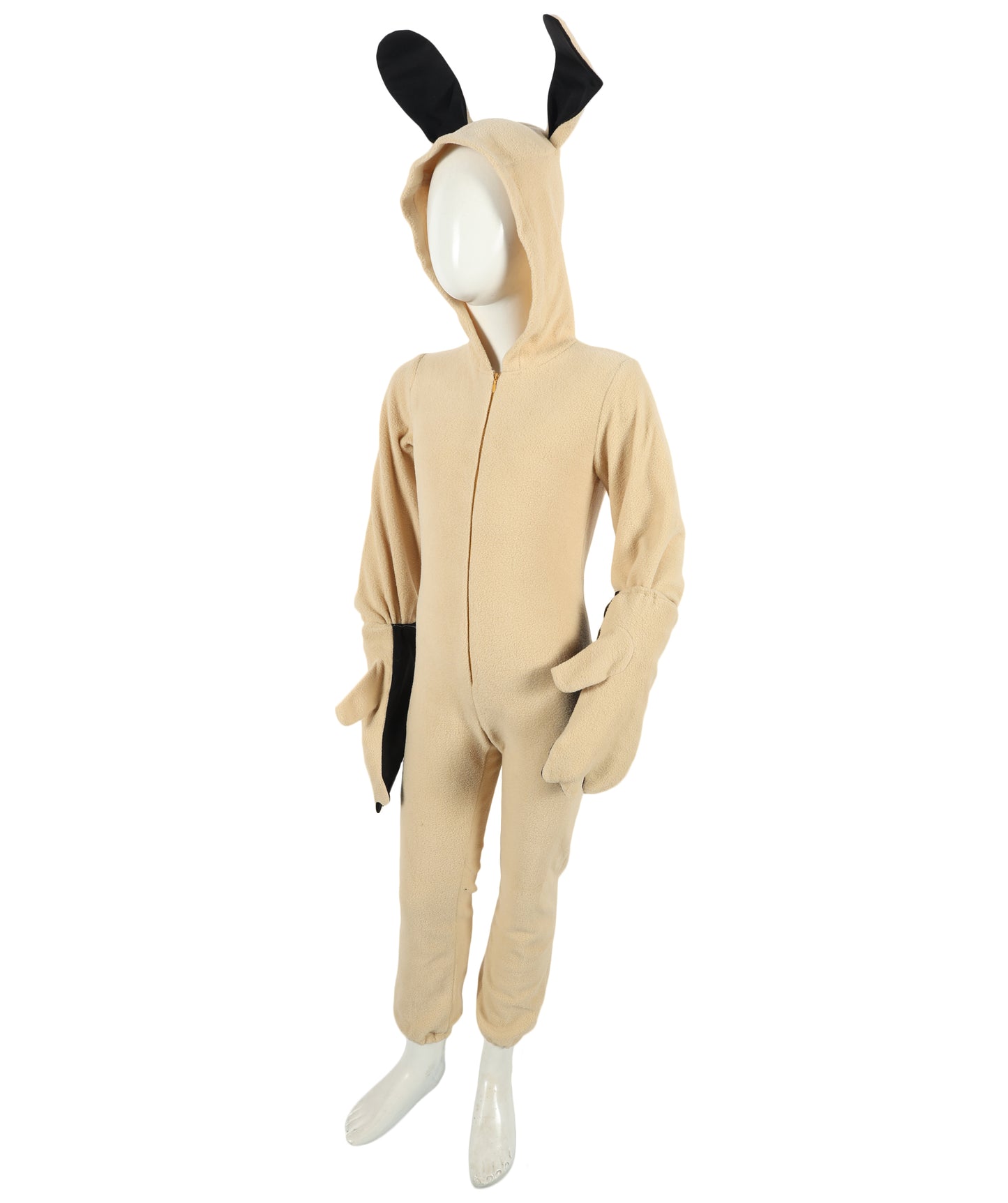 HPO Teen Khaki beige Animal-Inspired Costume | Cozy Hooded Jumpsuit with Ears & Tail | Soft Material for Halloween, Cosplay & School Plays