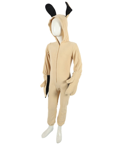 HPO Teen Khaki beige Animal-Inspired Costume | Cozy Hooded Jumpsuit with Ears & Tail | Soft Material for Halloween, Cosplay & School Plays