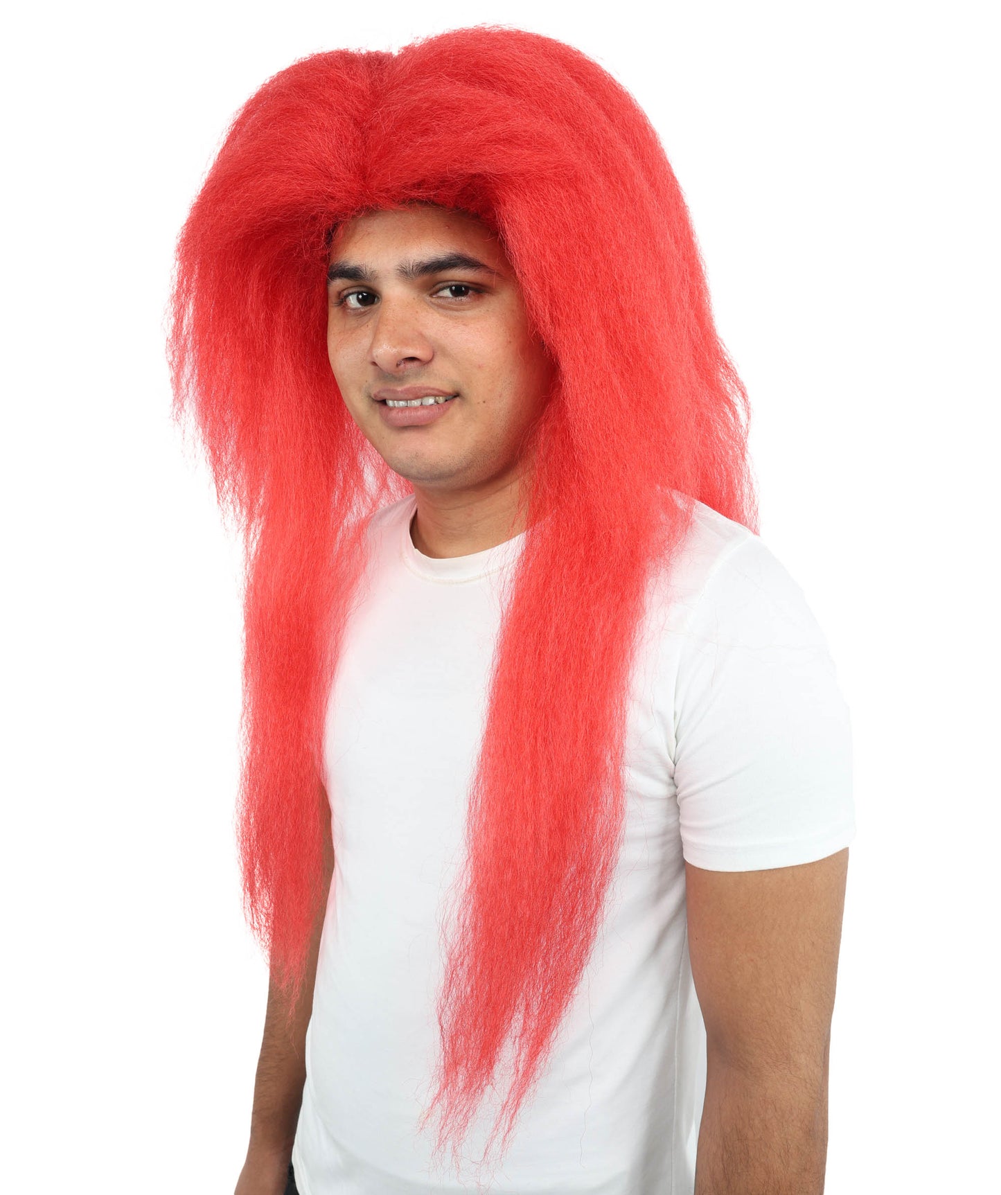 HPO Men's Red Wig | Extra Long Layered Synthetic Hairpiece for Cosplay, Stage Performance & Halloween Party Wear