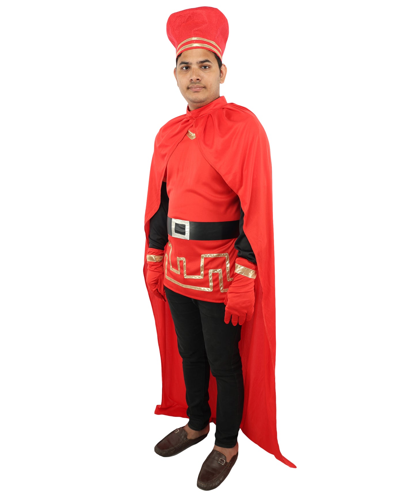 HPO Men’s Red Cloak Costume | Top, Robe & Cape with Headwear | Halloween, Cosplay, Party & Roleplay Outfit for Themed Events