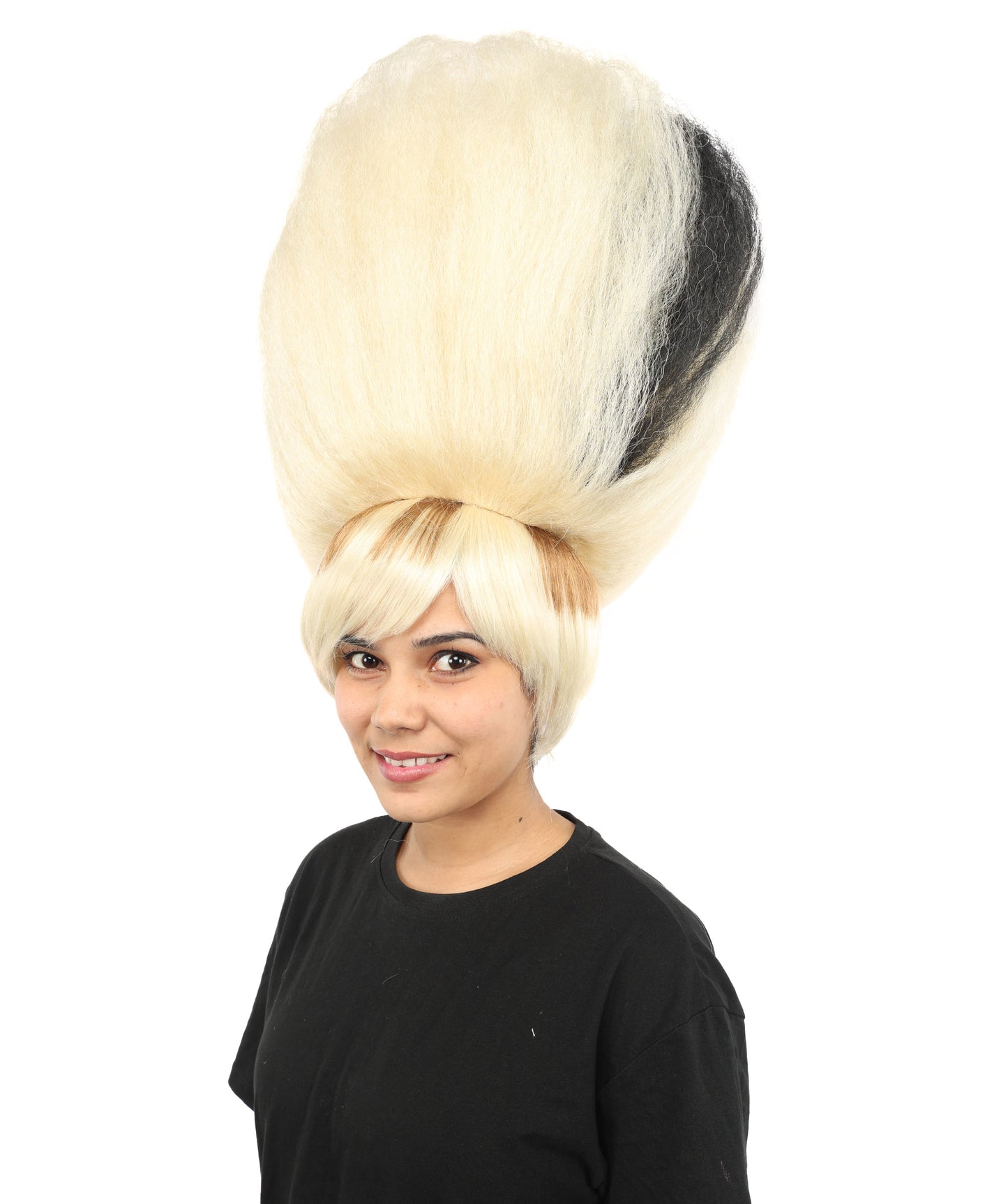 HPO Women’s Avant-Garde High Beehive Wig | Platinum Blonde with Black Streaks | Dramatic  Wig for Stage, Cosplay & Halloween