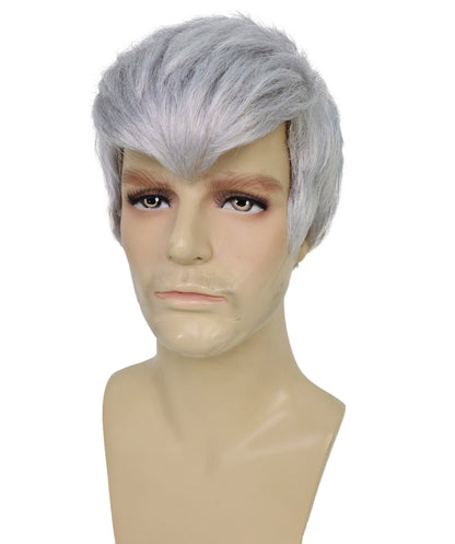 HPO Men's Futuristic Spiky Grey Fighter Wig | Short Textured Cosplay Hairpiece | Combat-Inspired Costume Wig for Halloween, Cosplay, Stage Acts & Themed Events