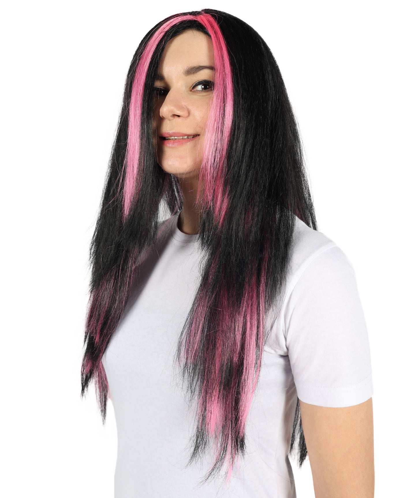 HPO Women's Hot Sell Fashion Long Black & Pink Mix Straight Hair Wigs | Stylish & Trendy Wig for Daily Wear, Parties Cosplay |Comfortable & Lightweight