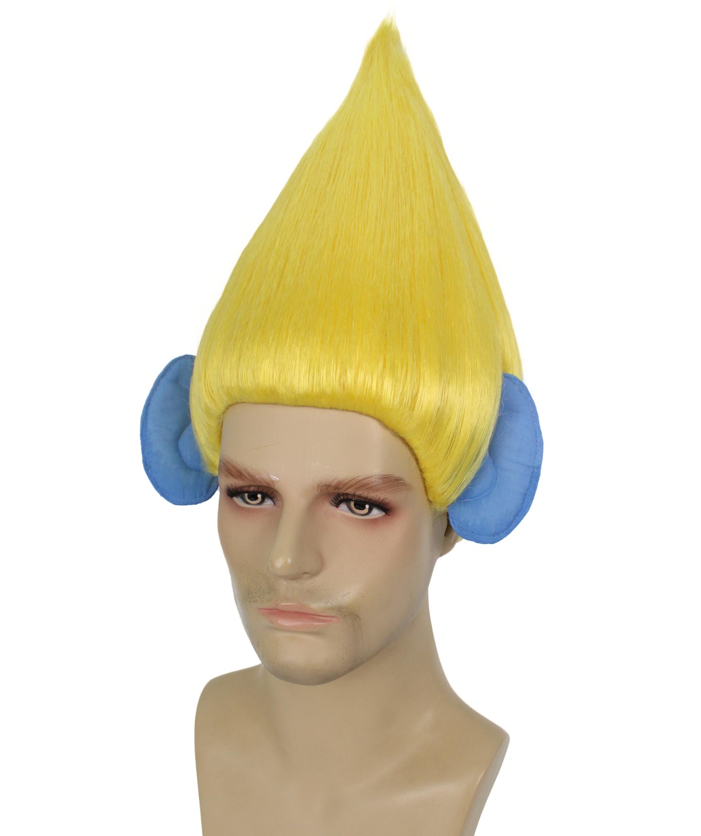 HPO Men's Pointy Diamond Guy Troll Wig with Blue Ears,Multiple Color,Flame-Retardant Synthetic Fiber