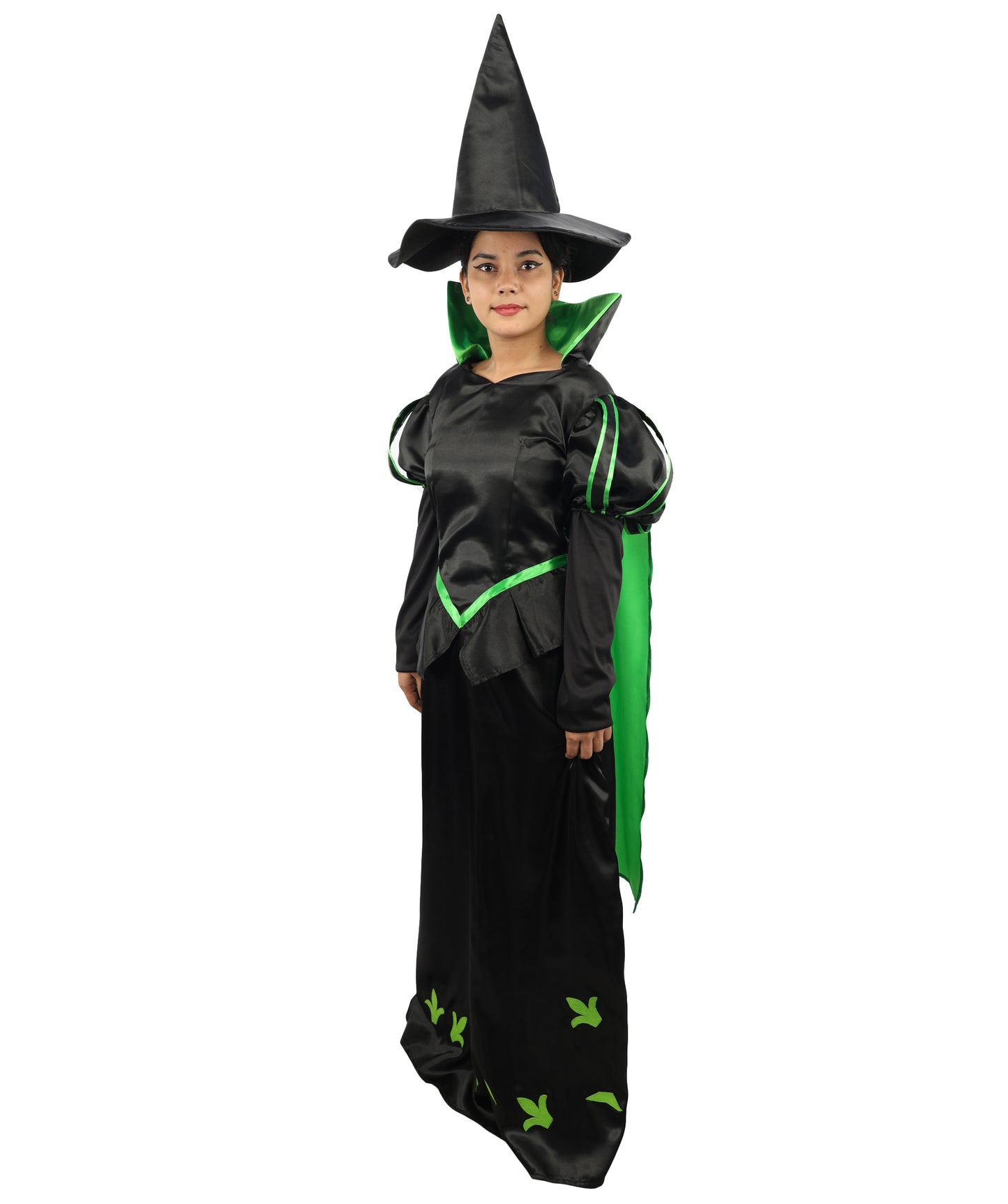 HPO Shadow Valley Witch Costume | Black & Green Long Dress with Pointed Hat | Dark Fantasy Witch Outfit for Halloween, Cosplay & Stage Events