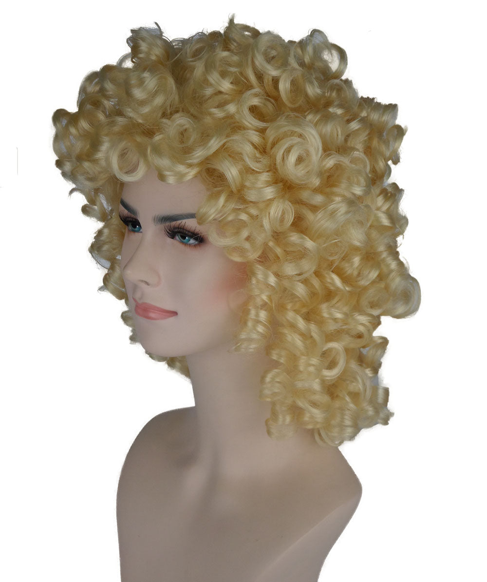 HPO Women's Medium Curly Olympian Lady Wig Collection | Fancy Halloween Wigs | Premium Breathable Capless Cap