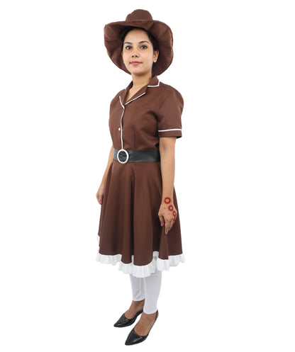 HPO Women’s Cowgirl Western Movie Fancy Dress Brown & White Costume – Wild West Party Outfit