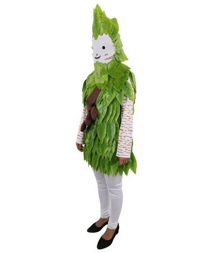 HPO Women's Youth Forest Bush Creature Green Costume – Nature Inspired Leaf Character Outfit – Soft Textured Design for Cosplay & Party