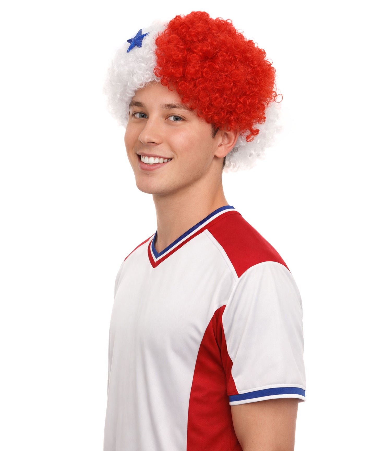 Panama Flag Sport Afro Wig | Blue Red White Jumbo Sport wig