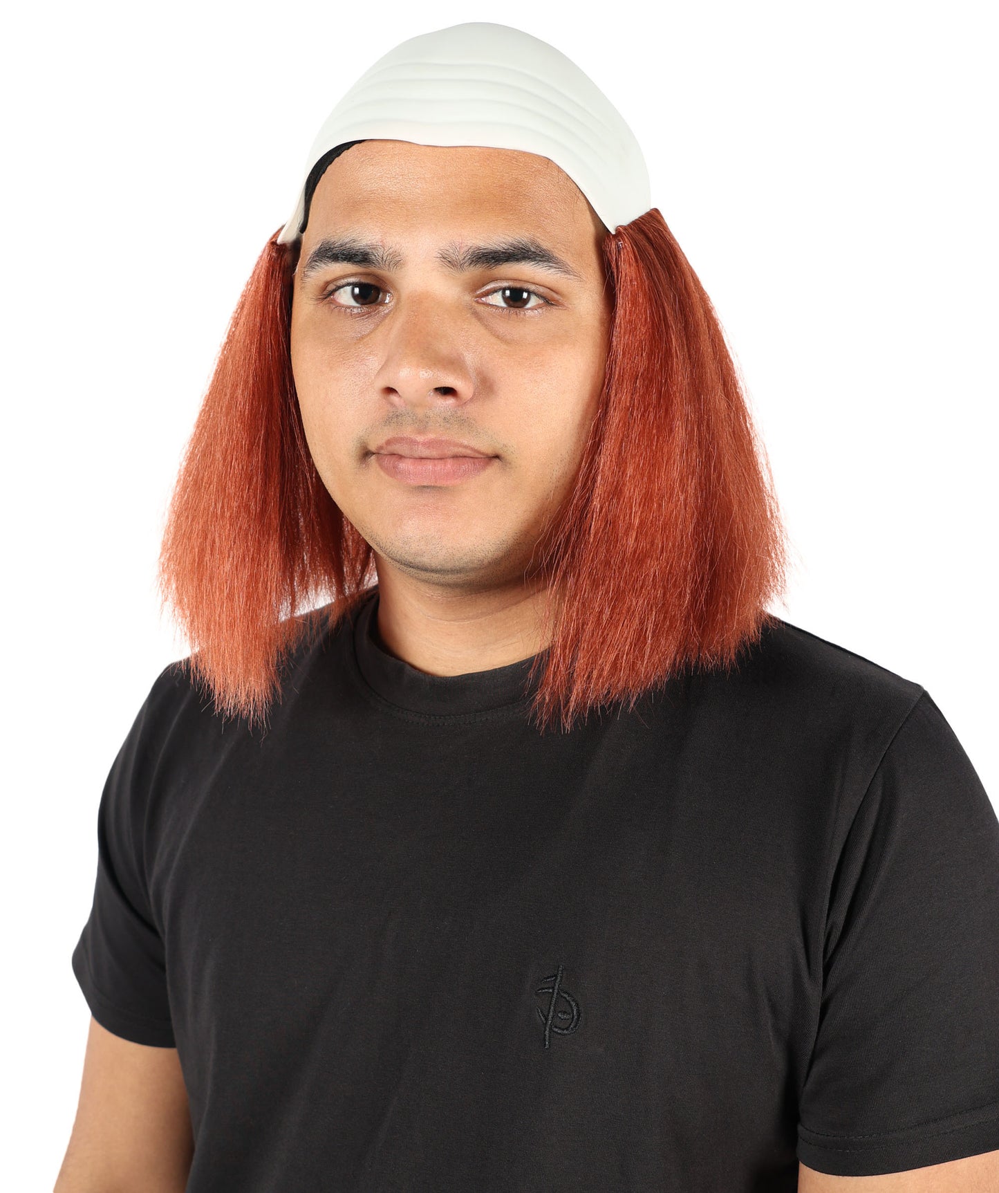 HPO Men's Bald Deluxe Silly Boy Auburn Wig | Comical Bald Cap with Hair Tufts | Hairpiece for Halloween Cosplay Parties Stage & Roleplay