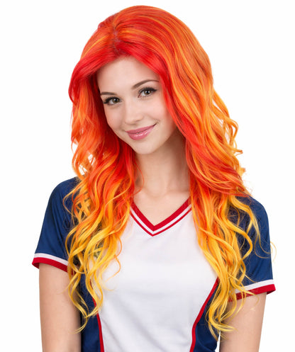 Women's Red and Yellow Color Wavy Long Length Trendy Flaming Beauty Wig