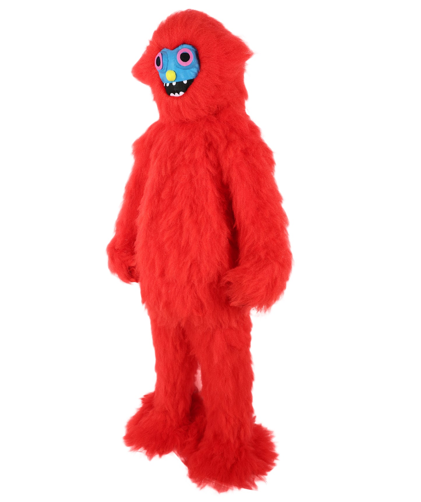 HPO Unisex Red Furry Monster Costume Set Full-Body Plush Cosplay Suit with Mask & Oversized Feet| Perfect for Halloween| Flame-retardant Synthetic Fabric