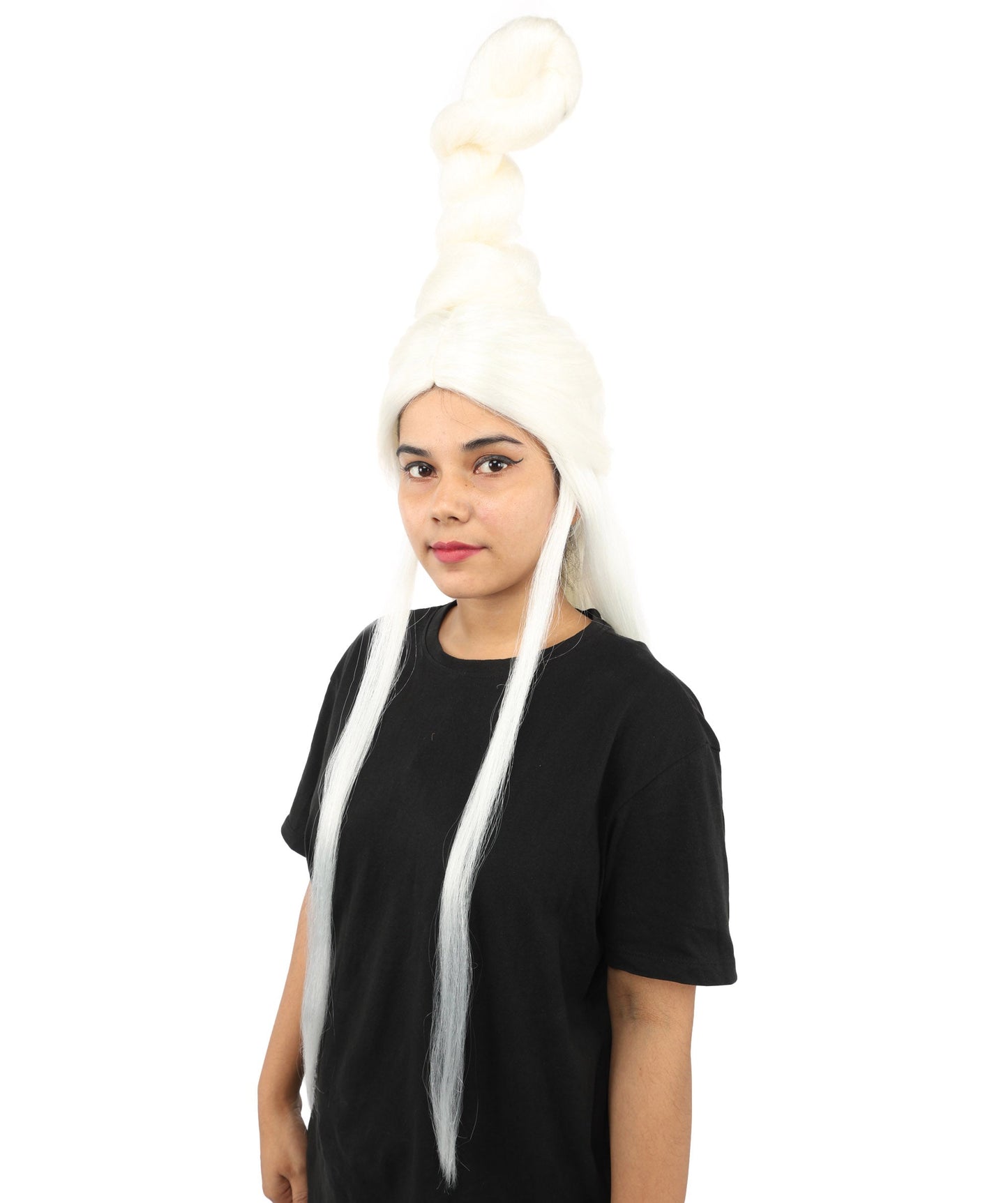 HPO Adult Women's Sculpted Loop Topknot Wig | Multiple Color Options | Create of synthetic fiber, gravity-defying twisted vertical bun with long face-framing strands, breathable base | Party, Halloween, theater, drag, performance, costume events