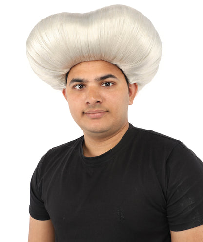 HPO Men's Mad Scientist Wig | High Volume White Vertical Hair with Faux Bald Cap Top & Structured Styling | Halloween Costume Party Theater Prop & Dress Up Accessory | Multicolor Options