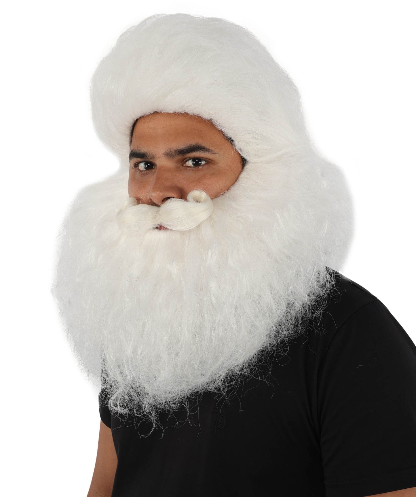 HPO Men's Holiday Character Wig Beard & Mustache Set | Fluffy white synthetic fibers with massive textured facial hair and capless construction | Essential for theatrical stage drag performance costume events and party