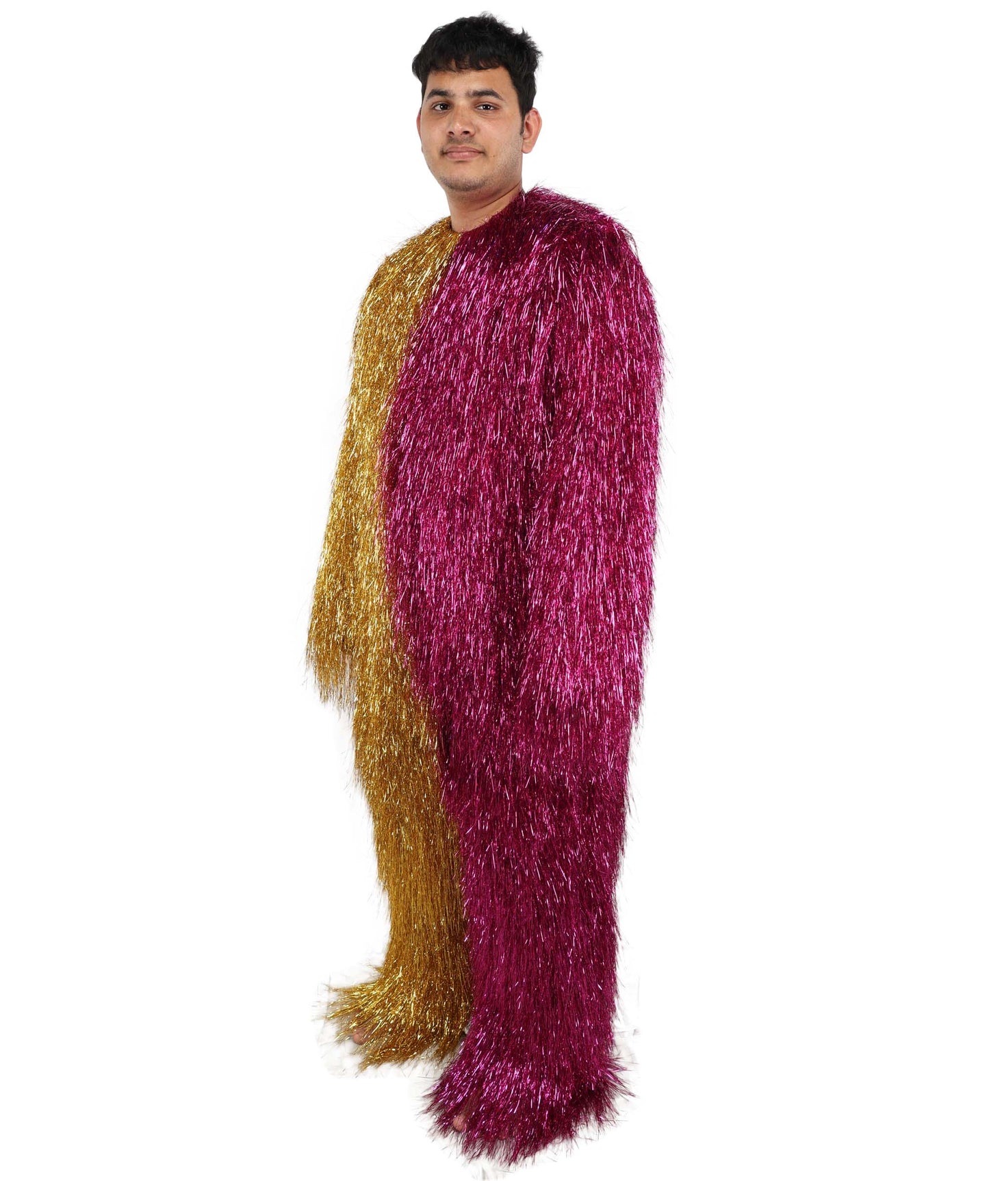 HPO Unisex Tinsel Hairy Two-Part Costume, Bundle & Mask Set | Full-Body Suit & Matching Mask | Long Hair Funny Costume for Halloween, Performers, Cosplay & Mascots