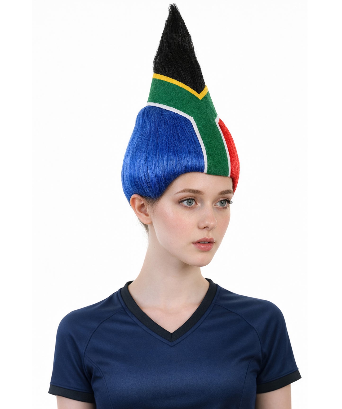 South Africa Flag Troll Wig | National Pride Long Multicolor Wig | Premium Breathable Capless Cap