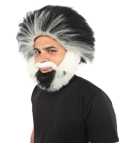 HPO Adult Men's Hillbilly Wig, Mustache & Beard Set | Straight Multicolor Hair with Matching Mustache, Beard & Sideburns | Synthetic Wig for Cosplay, Halloween & Roleplay