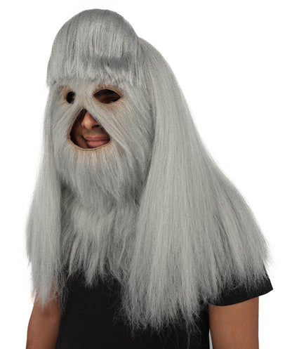 HPO Unisex Extreme Hairy Person Costume, Mask and Bundle - Full-Body Hair Suit Extra-Long Ash Brown Costume Wig for Halloween, Cosplay & Parties