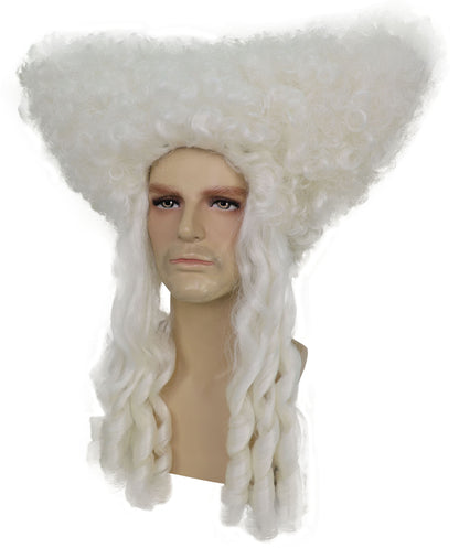 HPO Men’s Colonial Gentleman Wig | White Curly Historical Hairpiece | Costume Wig for Halloween Parties Cosplay Stage & Roleplay
