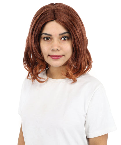 HPO Women’s Short Curly Copper Brown Wig – 13” Shoulder-Length Hairpiece with Side Part | Ideal Hairpiece for Theatre, Dress-Up, Cosplay & Character Roleplay