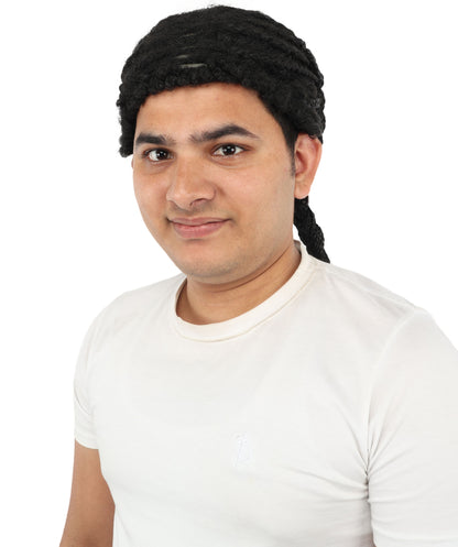 HPO Men's Cornrow Braided Dreadlock Brown Wig | Deep obsidian tone, create of synthetic fiber, tight 16-inch back-swept braids, breathable base | Party, Halloween, theater, drag, performance, costume events