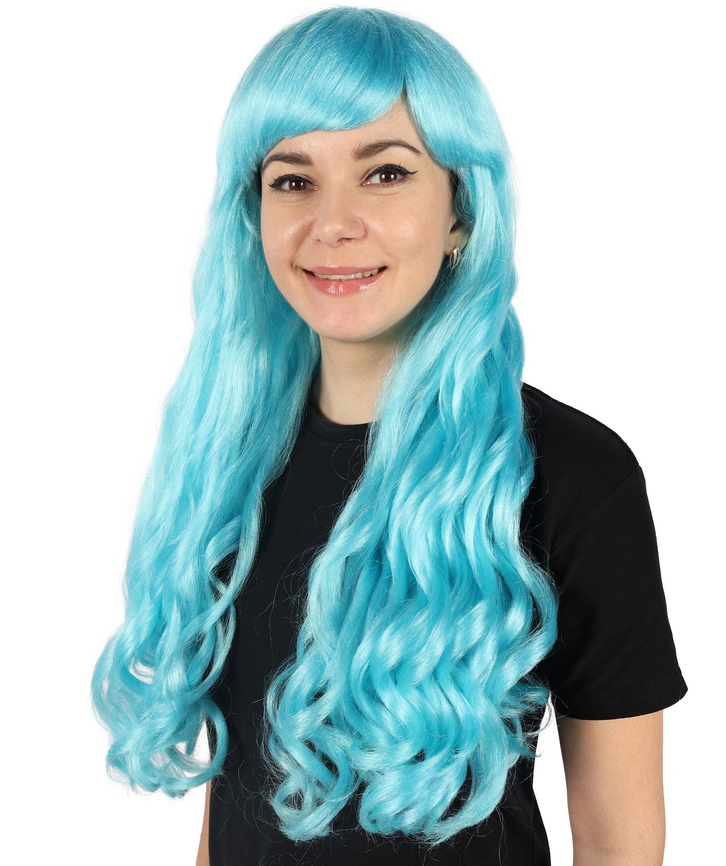 HPO Women's Red Long Wavy Desire Wig with Front Bangs | Halloween and Party Wig | Flame-retardant Synthetic Fiber  |  Premium Breathable Capless Cap