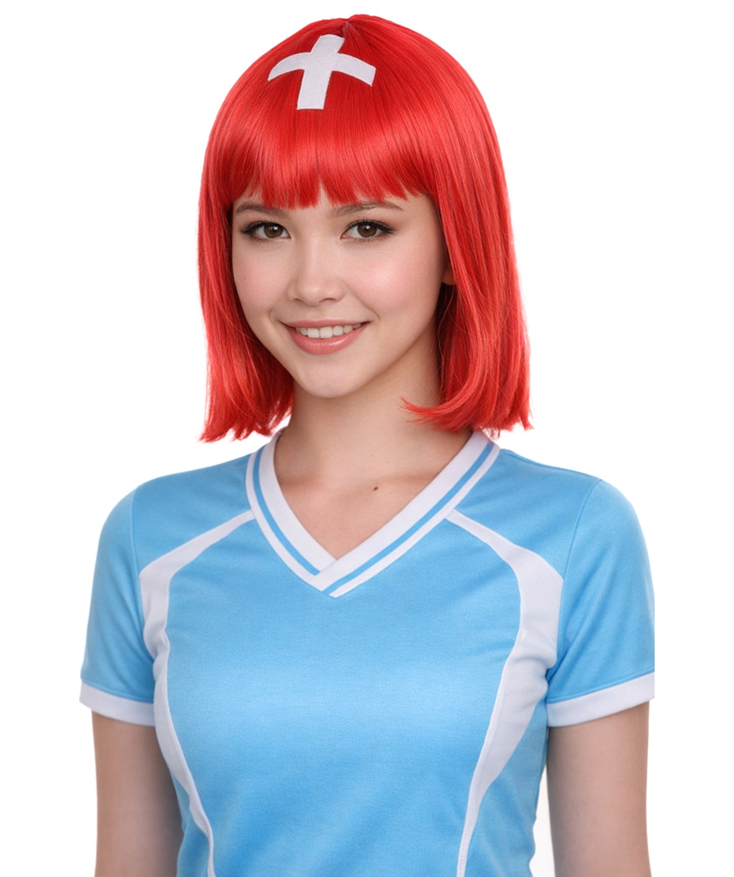 Switzerland Flag Sport Party Bob Wig | Sexy Halloween Wigs | Premium Breathable Capless Cap