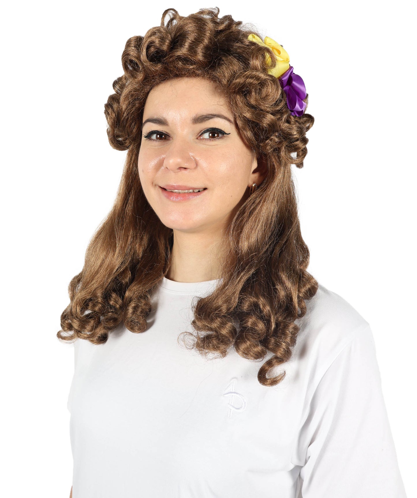 HPO Women's Popular series The Regency Romance Shoulder length Curly Brown Wig | Halloween Wig | Flame-retardant Synthetic Fiber