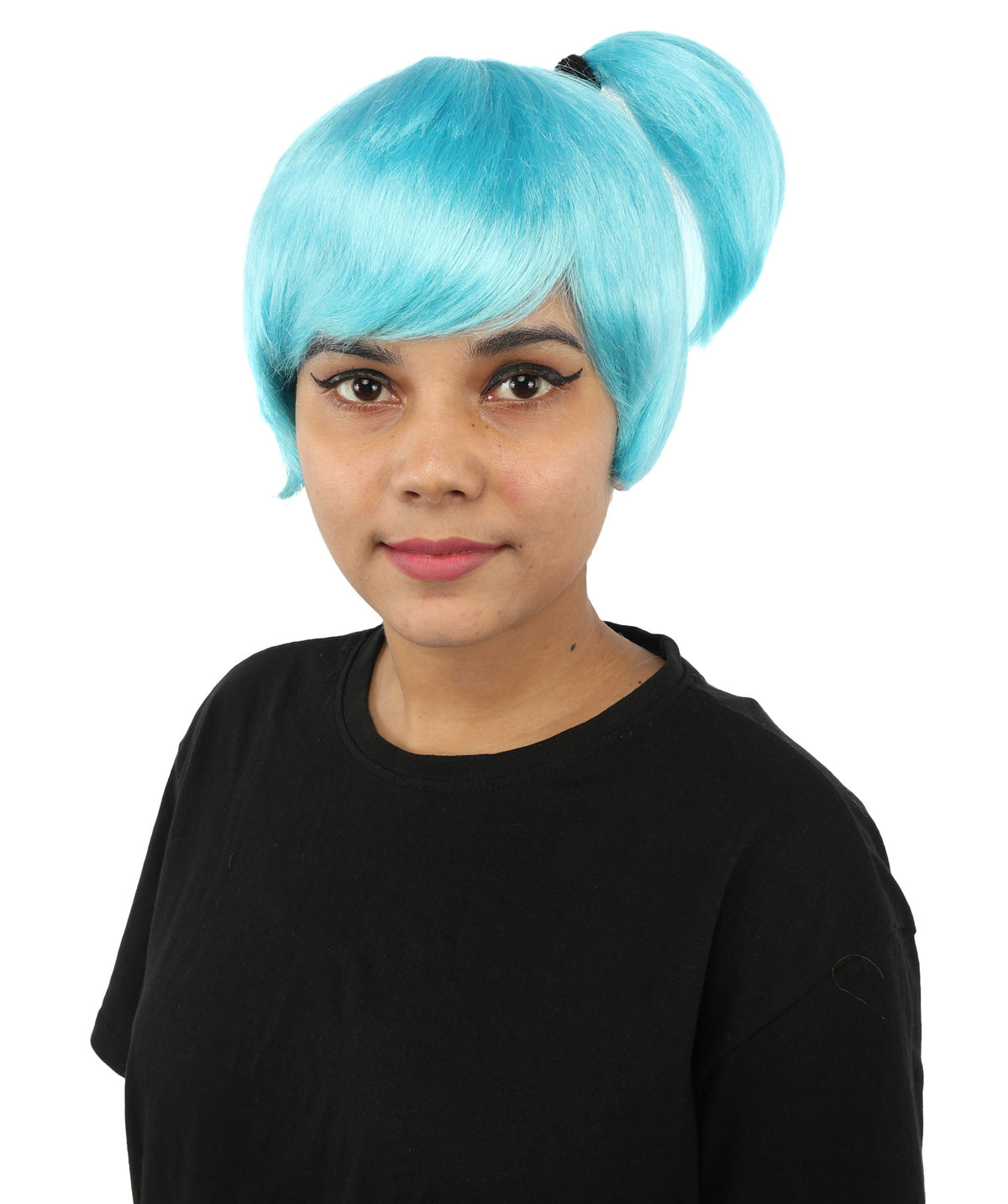 HPO Adult Women's Anime Trainer Character Wig | Vibrant hue multicolor options, create of synthetic fiber, short choppy bob with high side ponytail, breathable base | Cosplay, Halloween, theater, party, performance, costume events