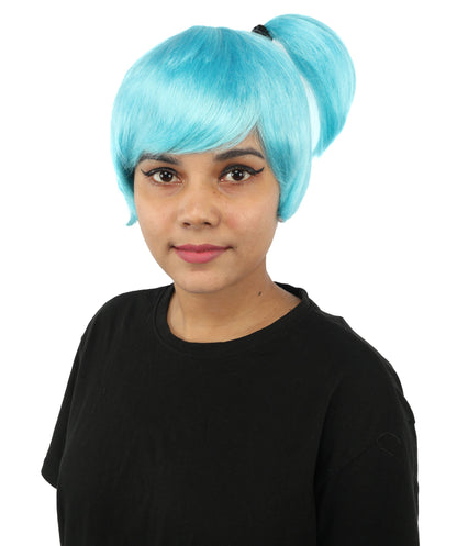 HPO Adult Women's Anime Trainer Character Wig | Vibrant hue multicolor options, create of synthetic fiber, short choppy bob with high side ponytail, breathable base | Cosplay, Halloween, theater, party, performance, costume events