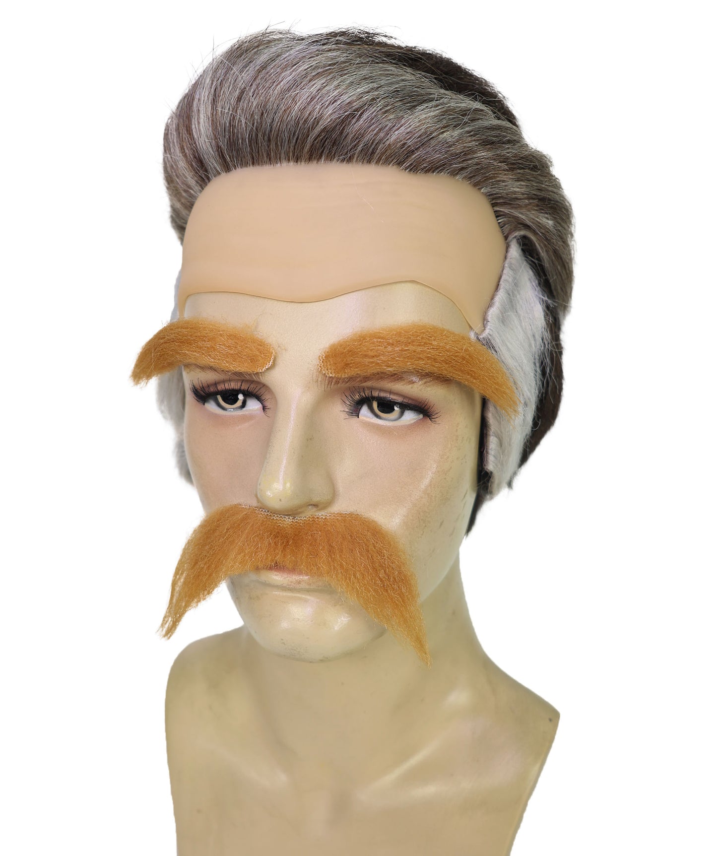 HPO Adult Men’s Fake Mustache Set with Eyebrows | Stick-On Costume Facial Hair Kit for Halloween