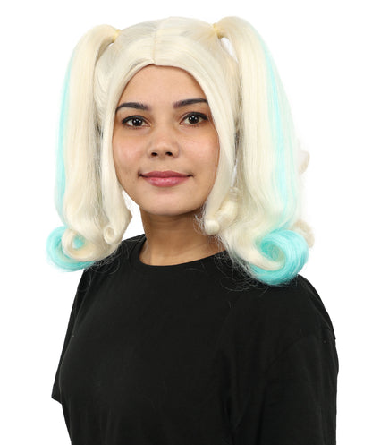 HPO Women’s Pop Diva Inspired Wig | Light Blue & Blonde High-Volume Theatrical Hairstyle | Synthetic Lace Front Wig for Cosplay, Halloween & Stage