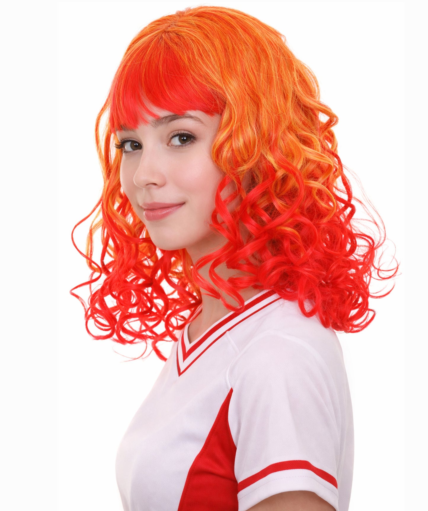 Red and Yellow Two Tone Long Wavy Womens Wig | Party Ready Halloween Wig | Premium Breathable Capless Cap