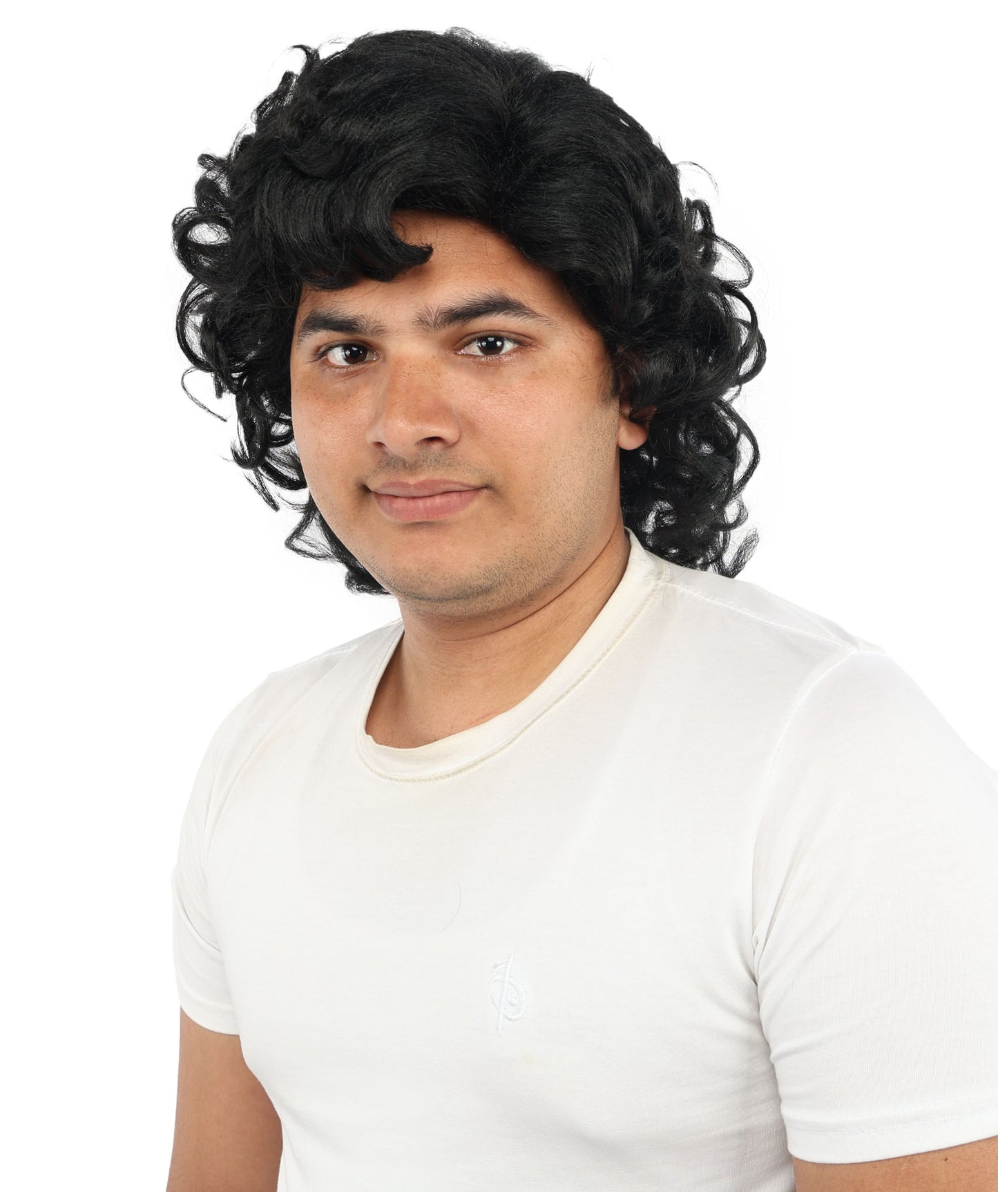 HPO Men’s 80s Light Brown Curly Mullet Wig | Flame-retardant Synthetic Fiber | Retro Movie Character Inspired Hairpiece for Cosplay & Halloween