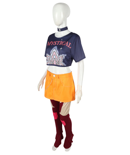HPO Adult/Teen Women’s Character-Inspired Outfit with Leg socks, T-Shirt, Pants & Accessories | Fantasy Pop Idol Girl Costume | Halloween, Stage & Parties