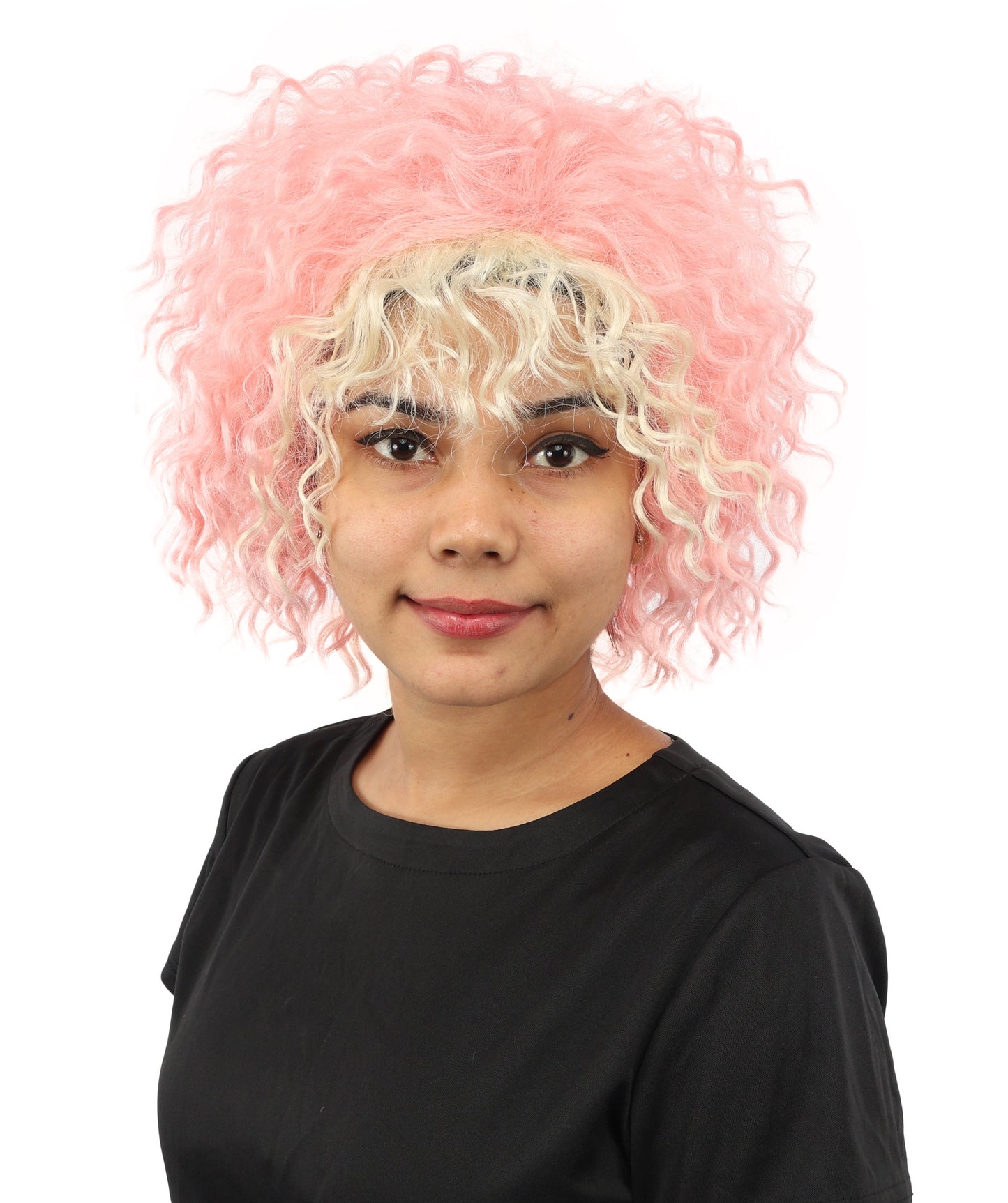 HPO Adult Women's Messy Teased Spiky Multicolor Wig | Curly Two-tone vibrant hue, create of synthetic fiber, extreme textured volume, breathable capless base | Party, Halloween, theater, drag, performance, costume events