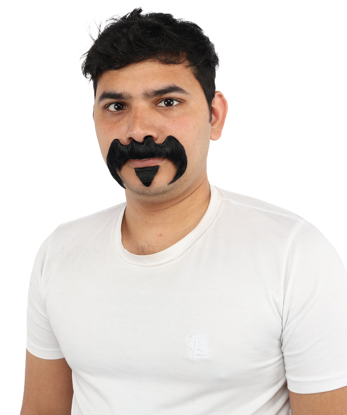 HPO Men’s Bold Horseshoe Mustache with Chin Beard Set – Flame-retardant Synthetic Fiber Fake Facial Hair | Ideal for Halloween Parties, Cowboy, Police Roleplay and Themed Events