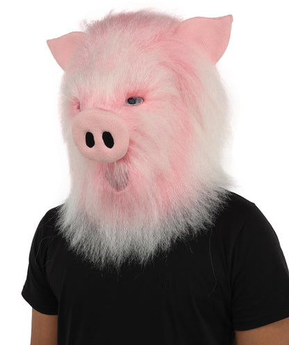 HPO Adult White & Pink Animal Fur Monster Bundle Costume & Mask Set – Full Body Suit with 13 Inch Head Mask for Adults | Funny Furry Pig-Inspired Outfit for Cosplay, Theatre & Halloween Party Events