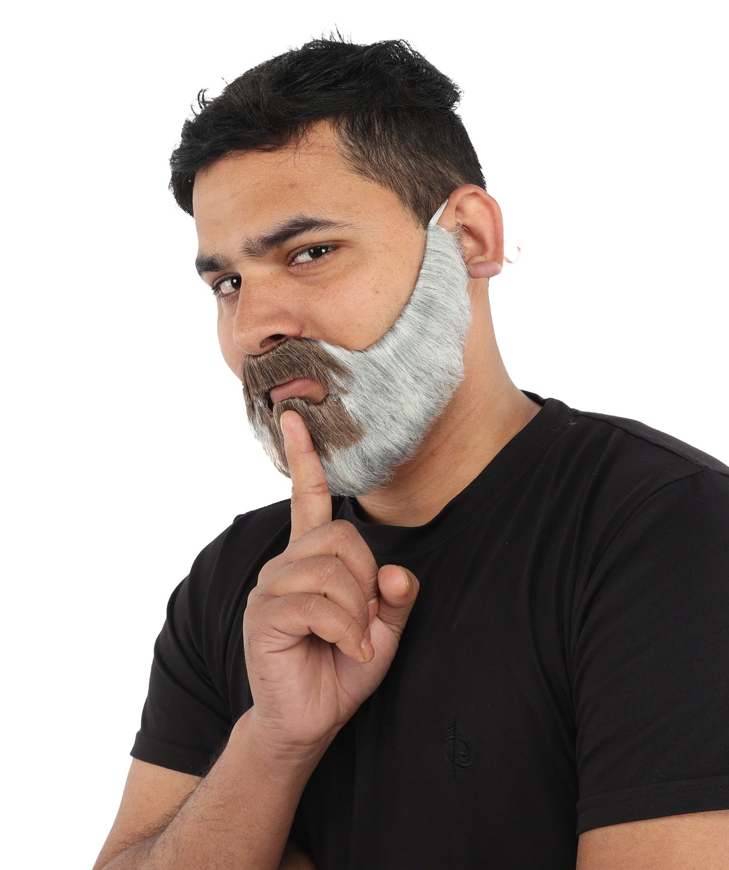HPO Men's Short Beard & Mustache | Flame-Retardant Synthetic Fiber With Capless Cap | Ideal For Theater, Halloween And Cosplay