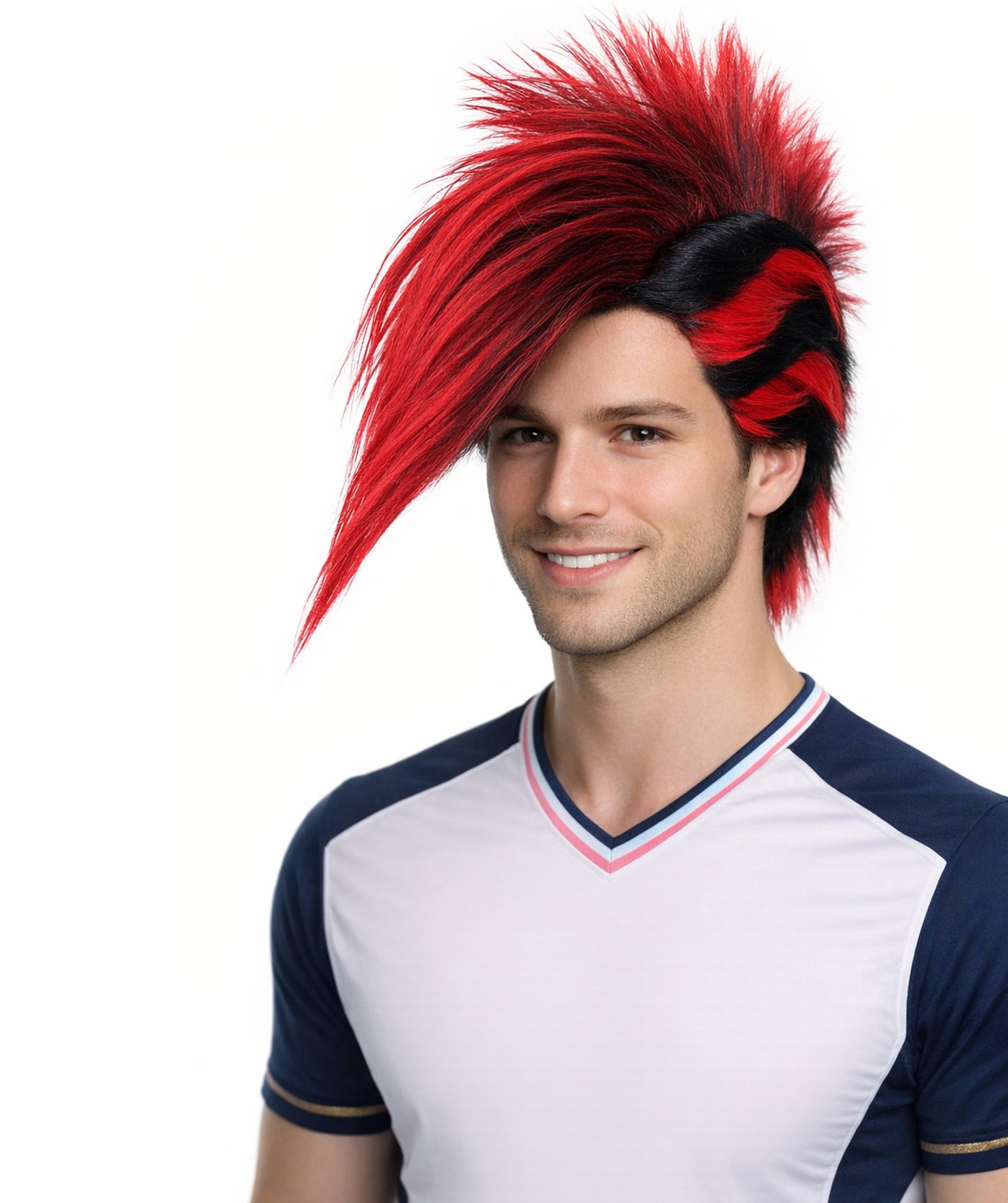 Mohawk Full Wig | Red & Black Halloween Wig | Premium Breathable Capless Cap