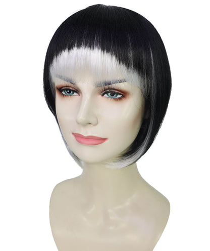 HPO Women's Black & White Carnival Halloween Roleplay Wig | Flame-resistant Synthetic Fiber with Capless Cap| Ideal for party, Halloween, cosplay, theater, drag, performance, costume events