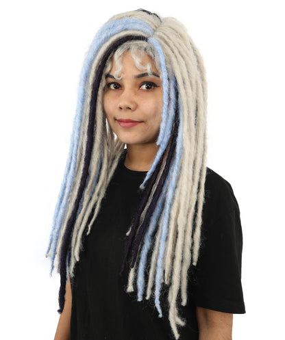 HPO Women's Long Straight Fantasy Dreadlocks Wig – Multicolor Highlights for a Magical Sleek Look | Ideal for Cosplay, Themed Parties, and Fantasy Characters