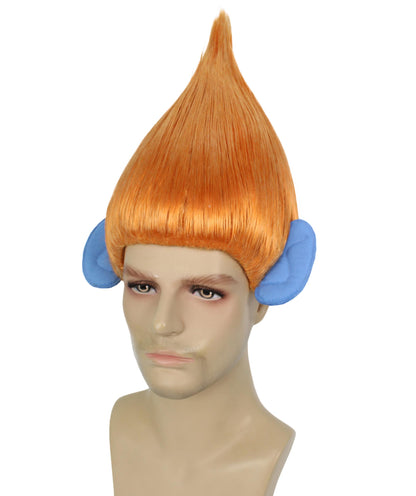 HPO Men's Pointy Diamond Guy Troll Wig with Blue Ears,Multiple Color,Flame-Retardant Synthetic Fiber