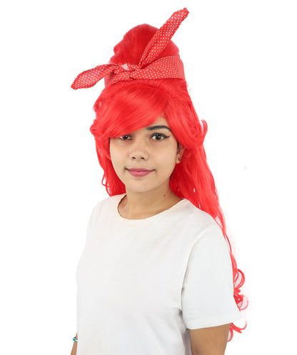 HPO Women’s Retro Beehive Wig with Red Bow | Multicolor Options | Extra Long Wavy Fancy Dress Accessory | Fancy Dress Accessory | Celebrity-Inspired Hair for Halloween, Cosplay & Music Tribute Parties