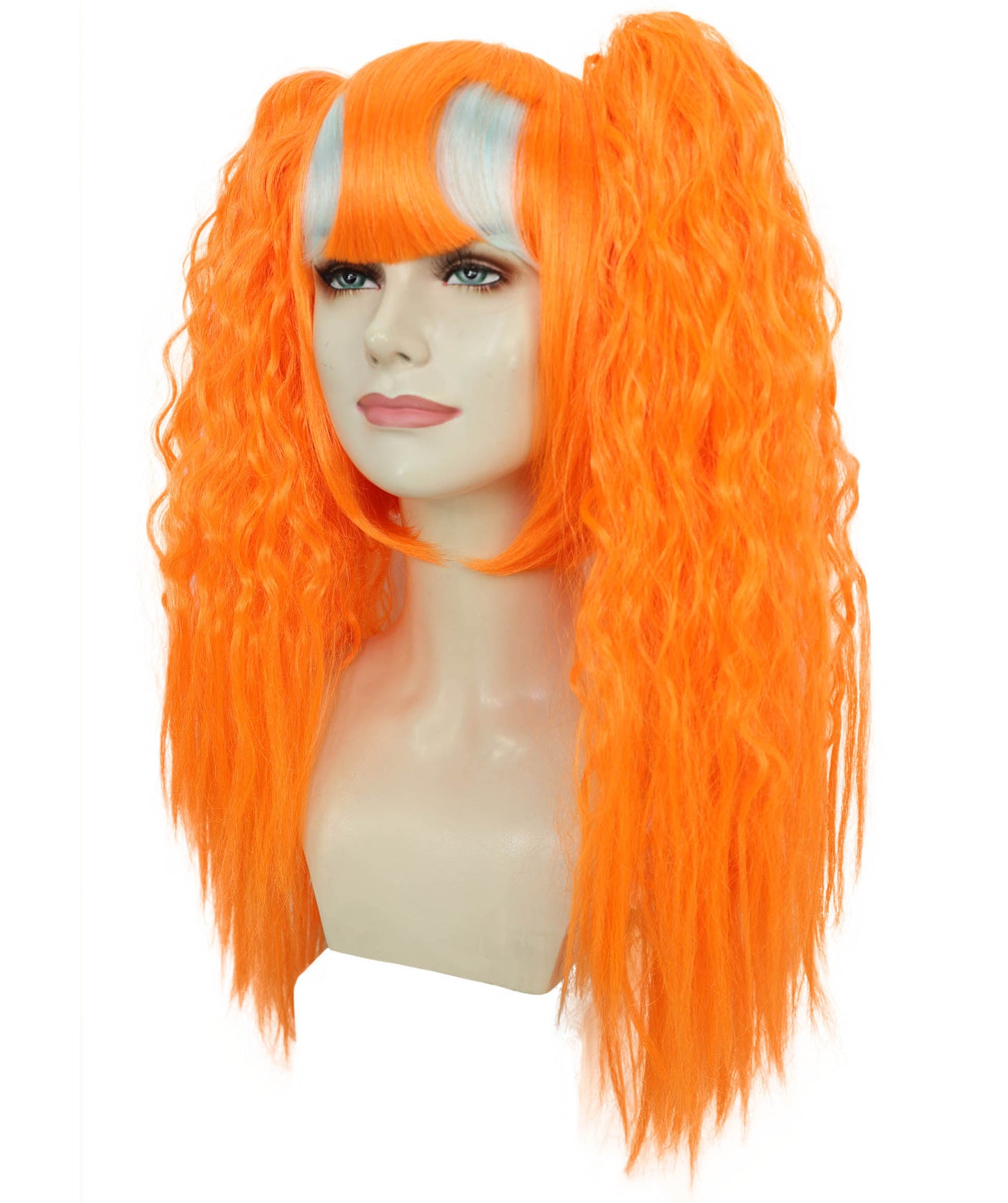 Women’s Vibrant Orange Long Wavy Twin Ponytail Wig  | Ideal for Halloween | Breathable Capless Cap