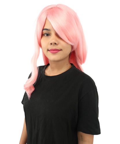 HPO Adult Women's Anime Character Wig | Multiple Color Options | Synthetic Fiber with Side Swept Bangs and Top Tuft | Halloween Party and Comic Con Events