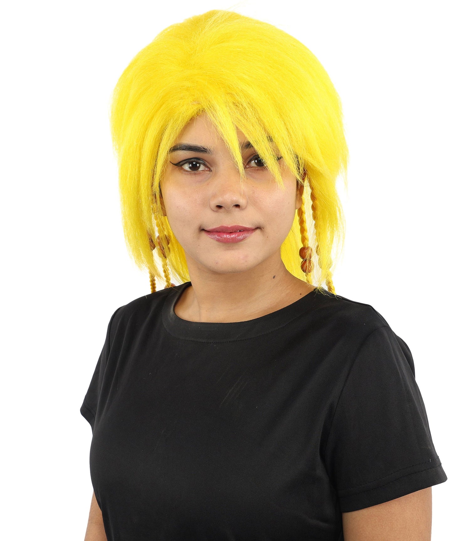 HPO Adult Women's Long Tribal Braided Wig | Multiple Color Options | Dark Shaggy Bob with Beaded Strands, Synthetic Fiber & Breathable Cap | Halloween, Sci-Fi Roleplay, Fantasy Costume