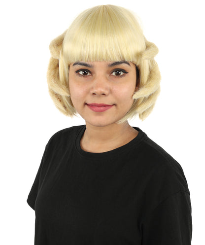 HPO Women's Sculpted Hand Bob Wig | Pale champagne blonde hue, create of synthetic fiber, 10-inch sleek bob with integrated hair-sculpted hands, breathable base | Party, Halloween, theater, drag, performance, costume events