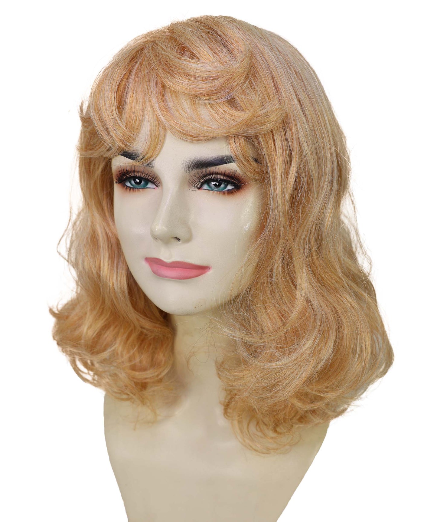 HPO Women’s Kylie Blonde Medium-Length Wavy Wig | Halloween and Cosplay Wig | Flame-retardant Synthetic Fiber